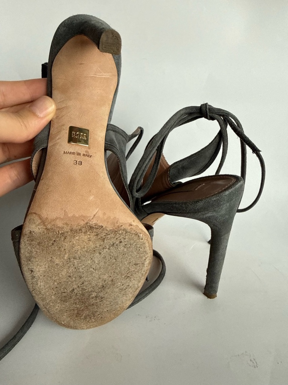 Hugo Boss Women’s Grey Suede Peep-Toe Lace-Back Heels in size EUR 38 /24 cm - Picture 8 of 8
